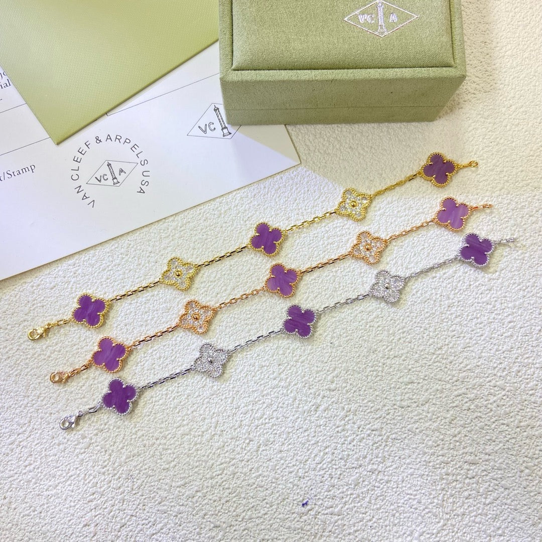 [Psychic Jewelrys]CLOVER  5 MOTIFS  PURPLE VIOLET DIAMOND BRACELET
