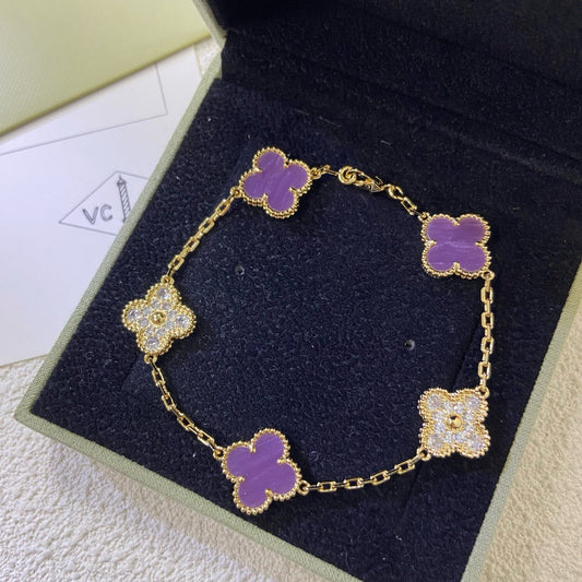 [Psychic Jewelrys]CLOVER  5 MOTIFS  PURPLE VIOLET DIAMOND BRACELET