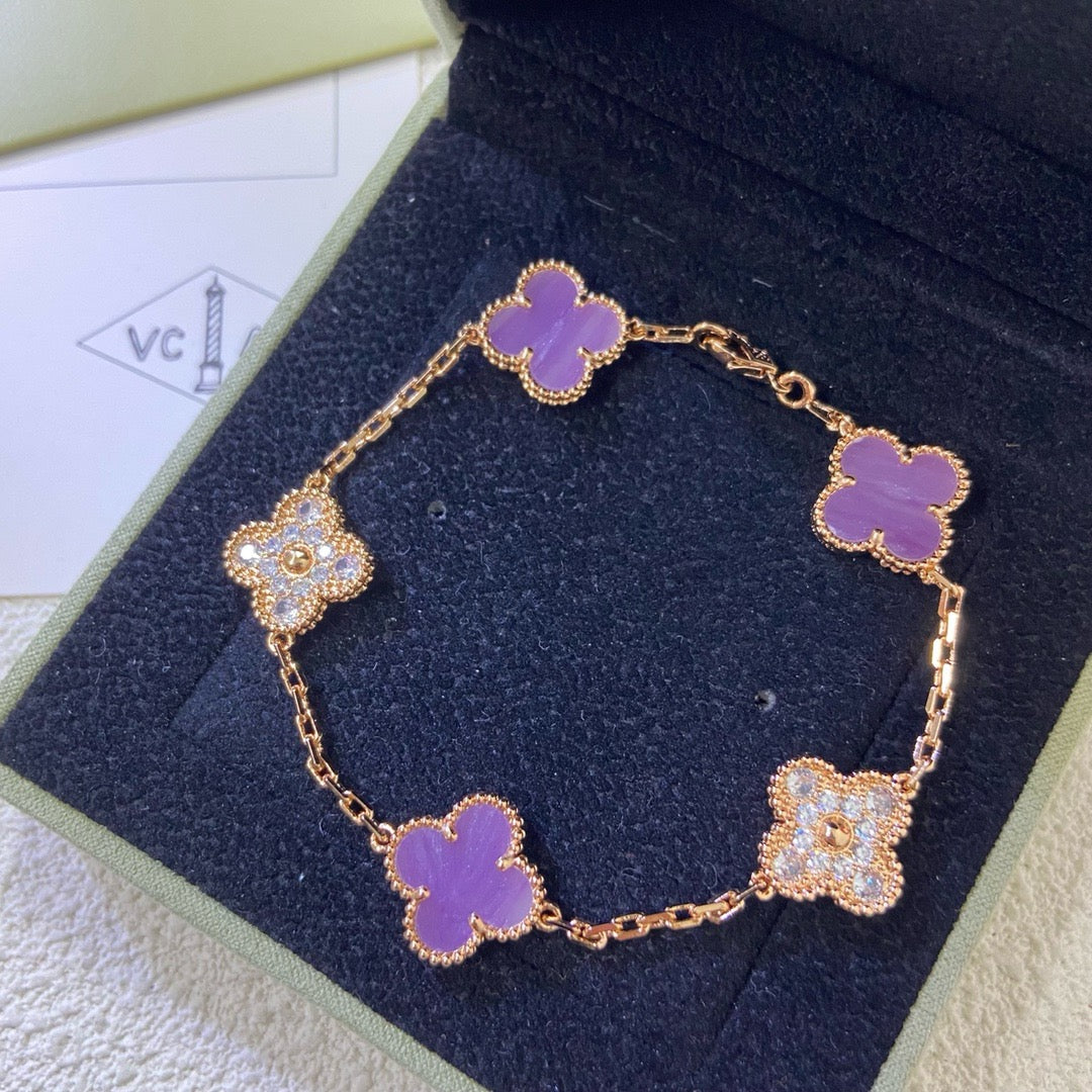 [Psychic Jewelrys]CLOVER  5 MOTIFS  PURPLE VIOLET DIAMOND BRACELET
