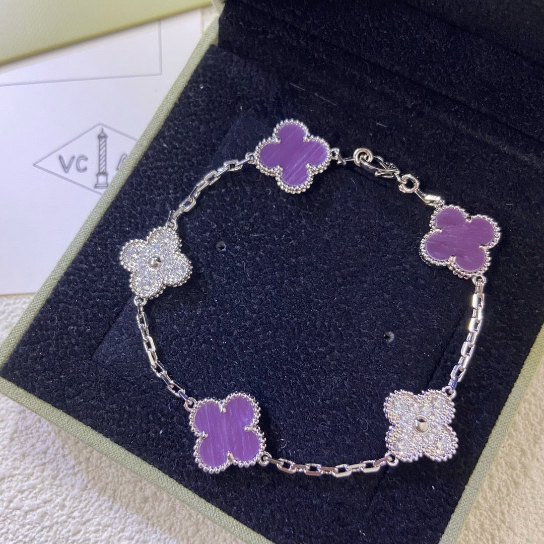 [Psychic Jewelrys]CLOVER  5 MOTIFS  PURPLE VIOLET DIAMOND BRACELET