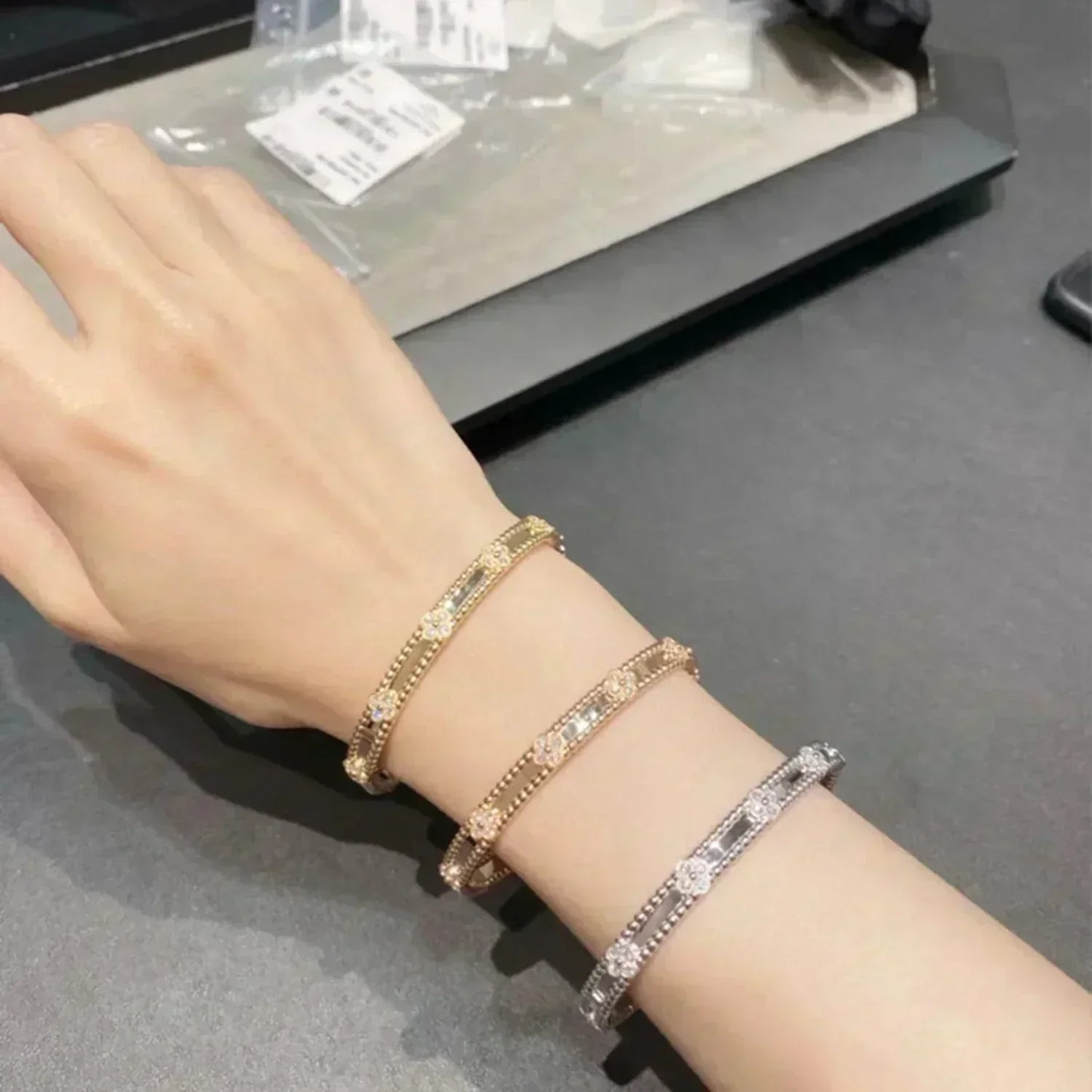[Psychic Jewelrys]CLOVER BRACELET 4MM DIAMONDS