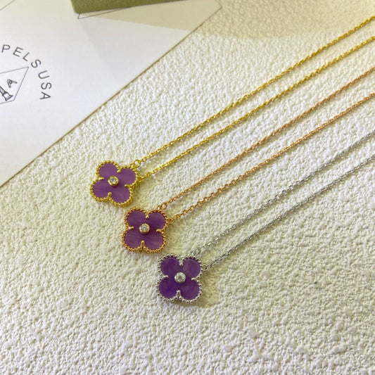 [Psychic Jewelrys]CLOVER 15MM DIAMOND  PURPLE VIOLET NECKLACE