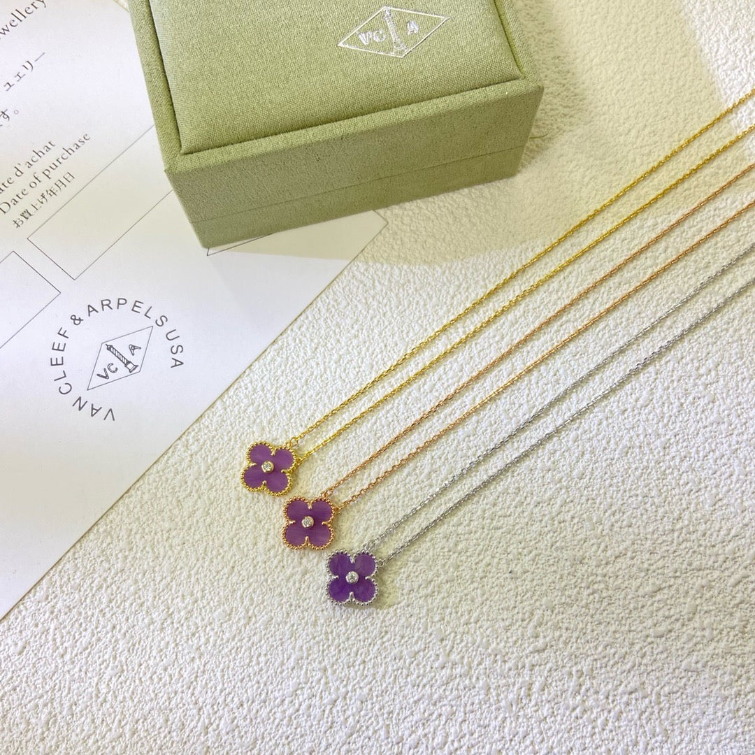 [Psychic Jewelrys]CLOVER 15MM DIAMOND  PURPLE VIOLET NECKLACE