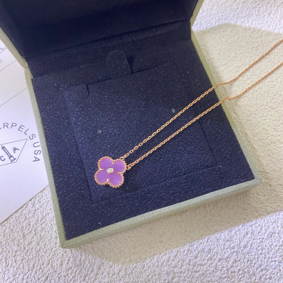 [Psychic Jewelrys]CLOVER 15MM DIAMOND  PURPLE VIOLET NECKLACE