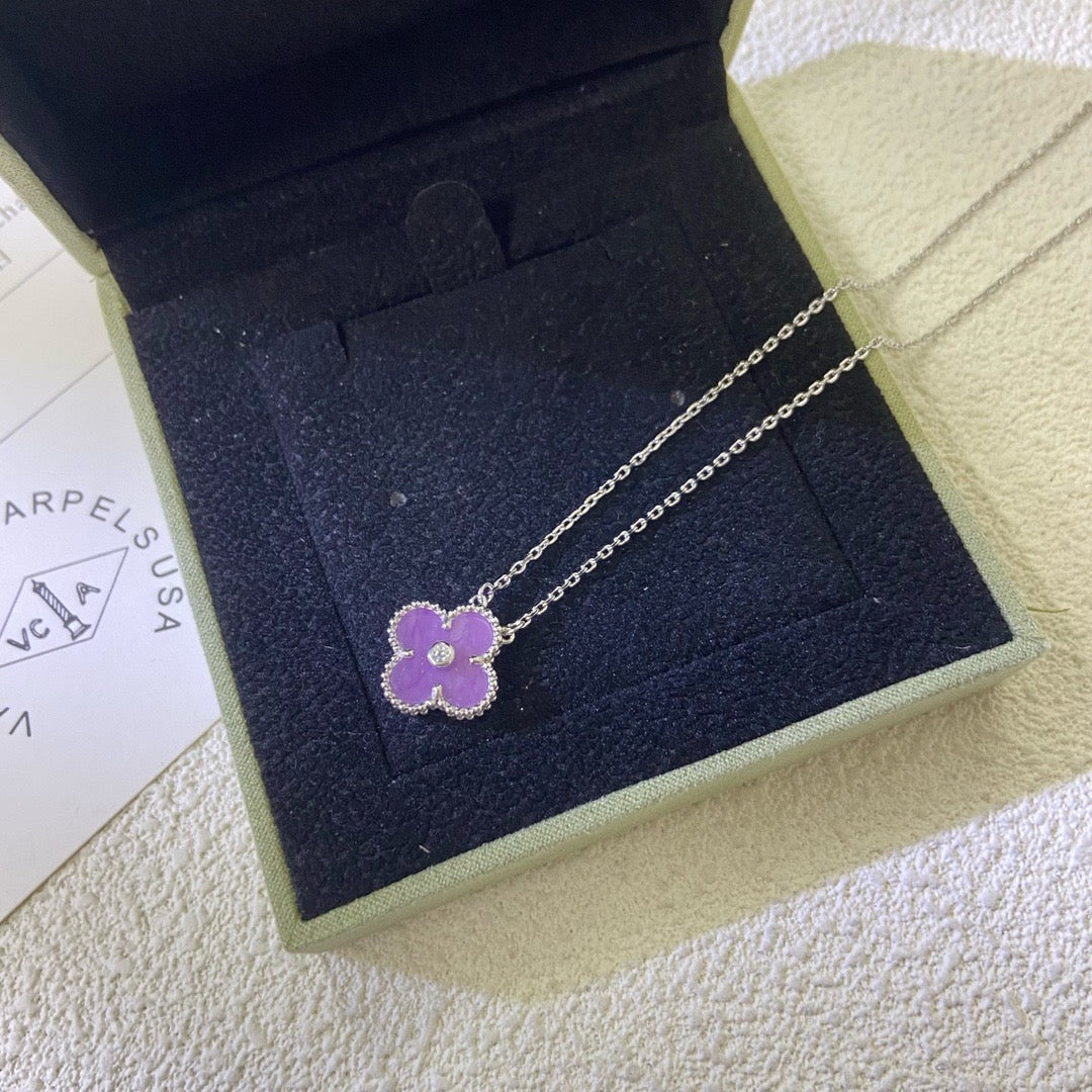 [Psychic Jewelrys]CLOVER 15MM DIAMOND  PURPLE VIOLET NECKLACE