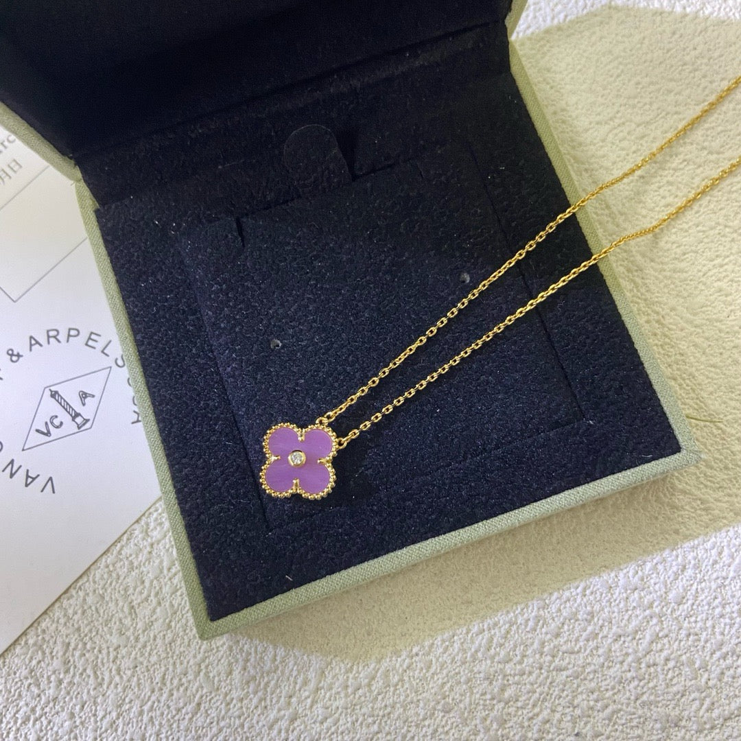 [Psychic Jewelrys]CLOVER 15MM DIAMOND  PURPLE VIOLET NECKLACE
