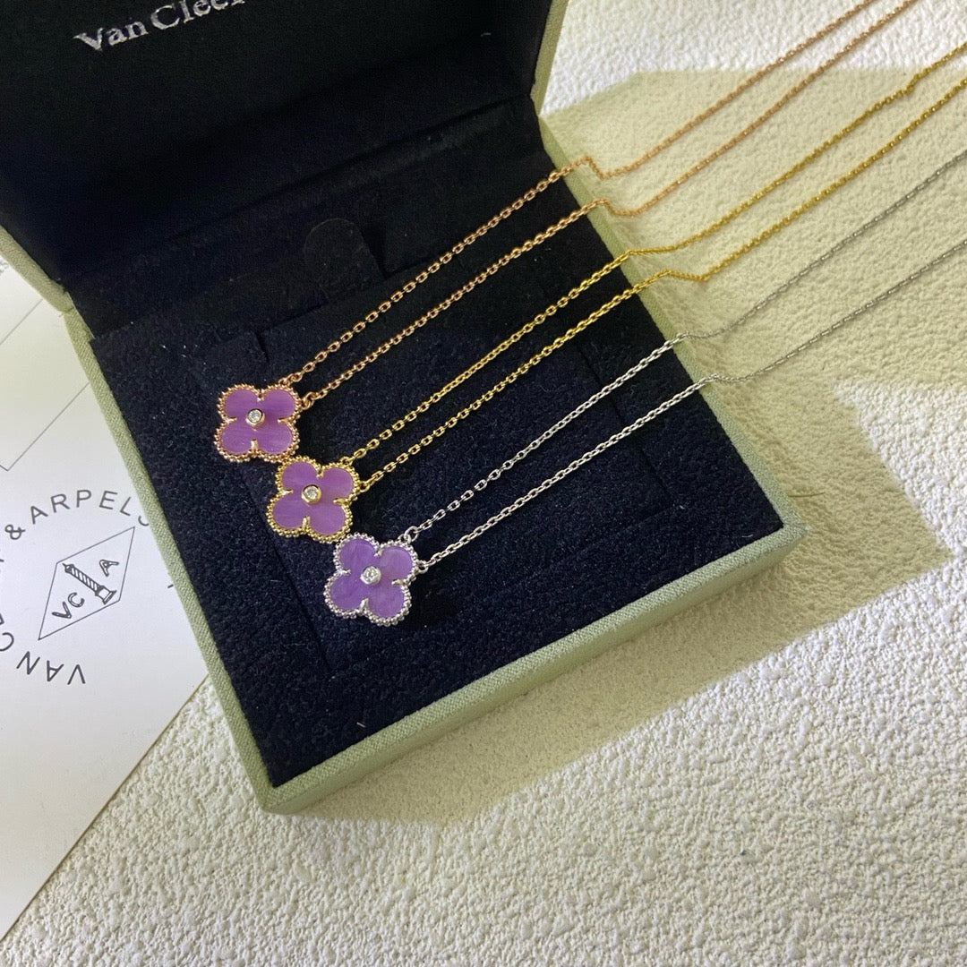 [Psychic Jewelrys]CLOVER 15MM DIAMOND  PURPLE VIOLET NECKLACE