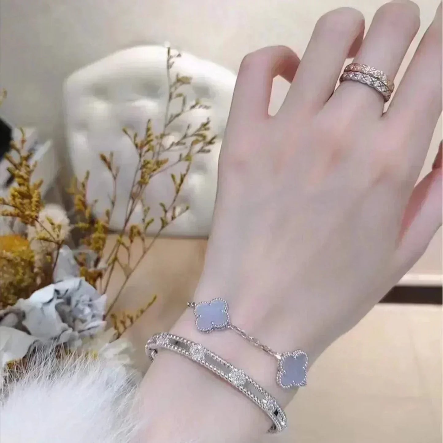 [Psychic Jewelrys]CLOVER  5 MOTIF PURPLE CHALCEDONY BRACELET SILVER