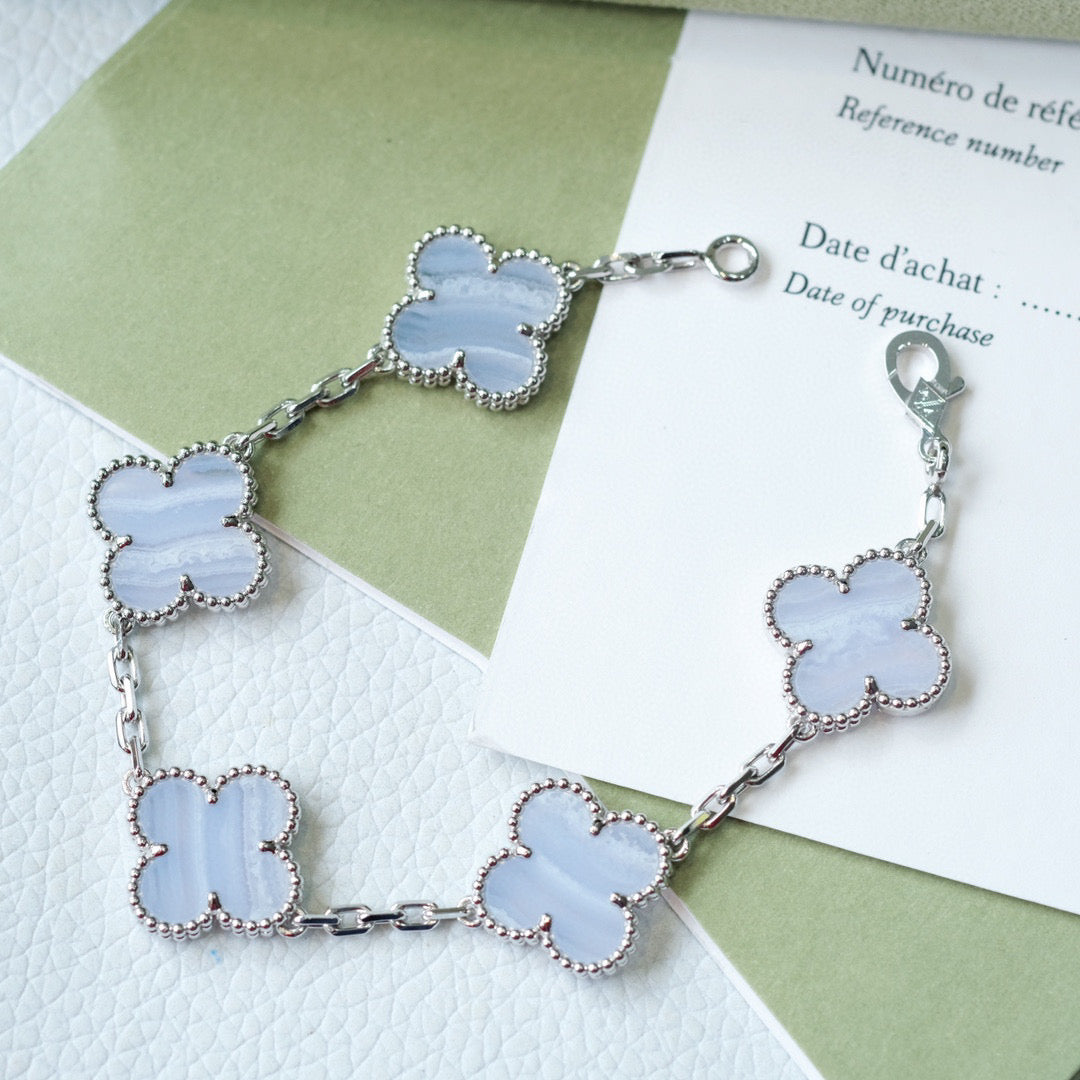 [Psychic Jewelrys]CLOVER  5 MOTIF PURPLE CHALCEDONY BRACELET SILVER