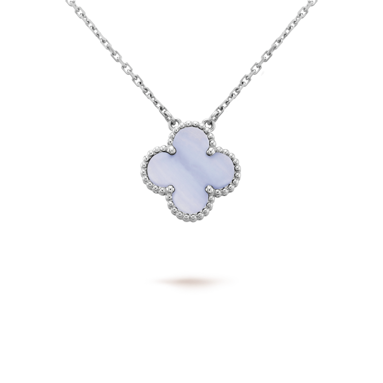 [Psychic Jewelrys]CLOVER 15MM BLUE CHALCEDONY NECKLACE SILVER