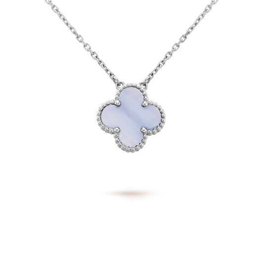 [Psychic Jewelrys]CLOVER 15MM BLUE CHALCEDONY NECKLACE SILVER