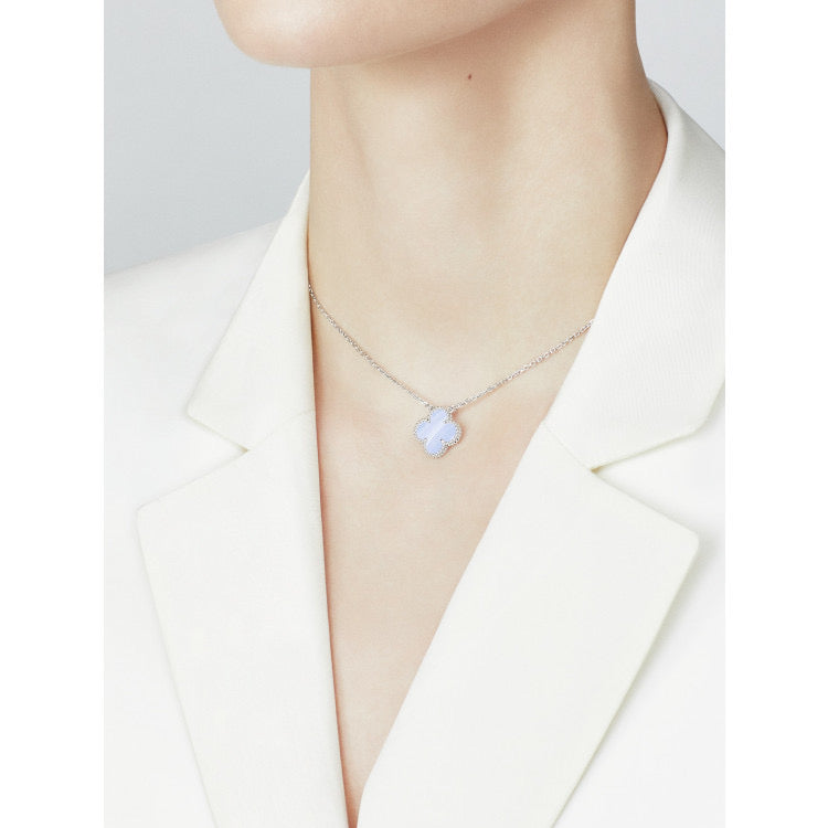 [Psychic Jewelrys]CLOVER 15MM BLUE CHALCEDONY NECKLACE SILVER