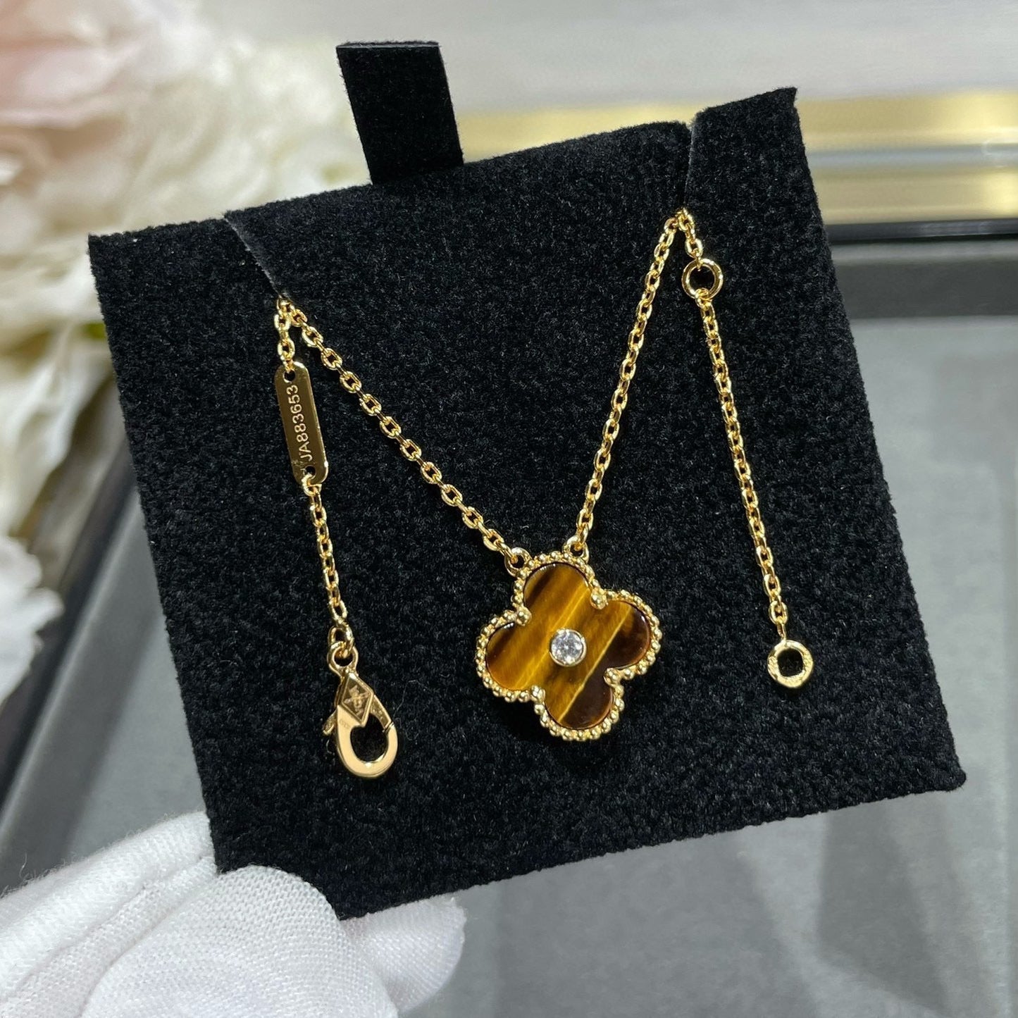 [Psychic Jewelrys]CLOVER 15MM DIAMOND AND YELLOW TIGER'S EYE AGATE necklace