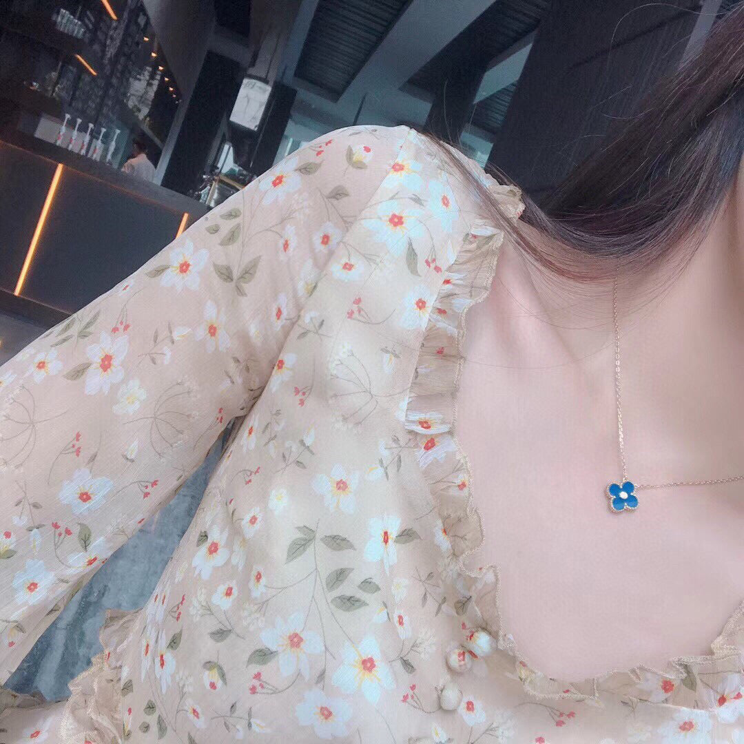[Psychic Jewelrys]CLOVER 15MM DIAMOND AND BLUE AGATE NECKLACE