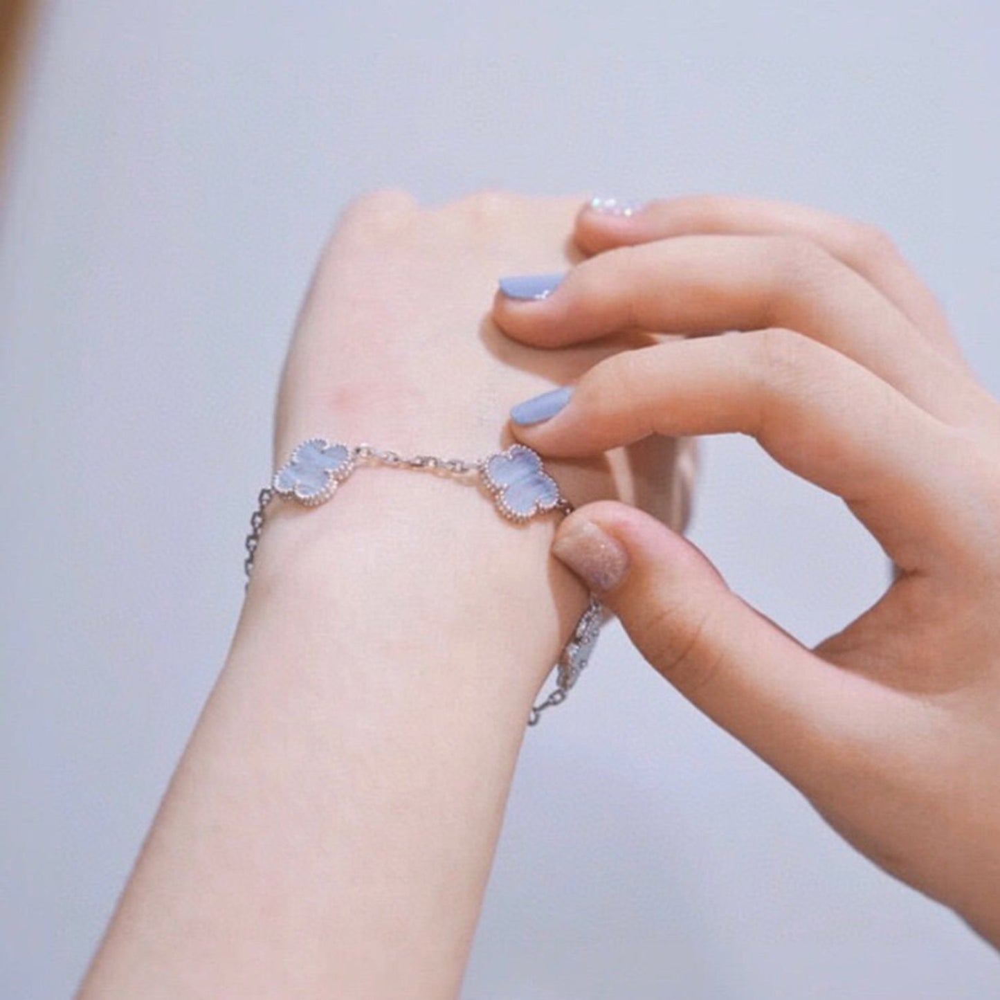 [Psychic Jewelrys]CLOVER  5 MOTIF PURPLE CHALCEDONY BRACELET SILVER