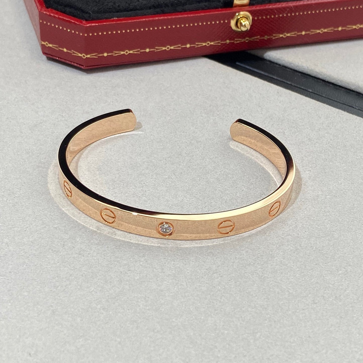 [Psychic Jewelrys]LOVE BRACELET 6.1MM 1 DIAMOND OPEN CUFF