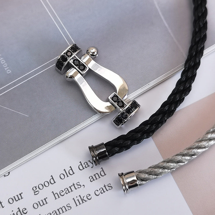 [Psychic Jewelrys]FORCE LARGE HORSESHOE BLACK DIAMOND BRACELET SILVER