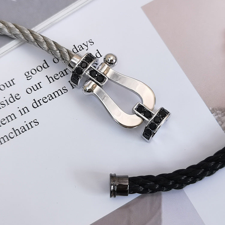 [Psychic Jewelrys]FORCE LARGE HORSESHOE BLACK DIAMOND BRACELET SILVER