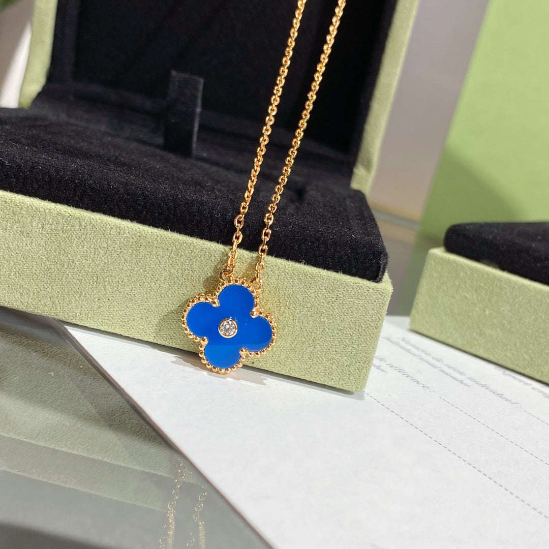 [Psychic Jewelrys]CLOVER 15MM DIAMOND AND BLUE AGATE NECKLACE