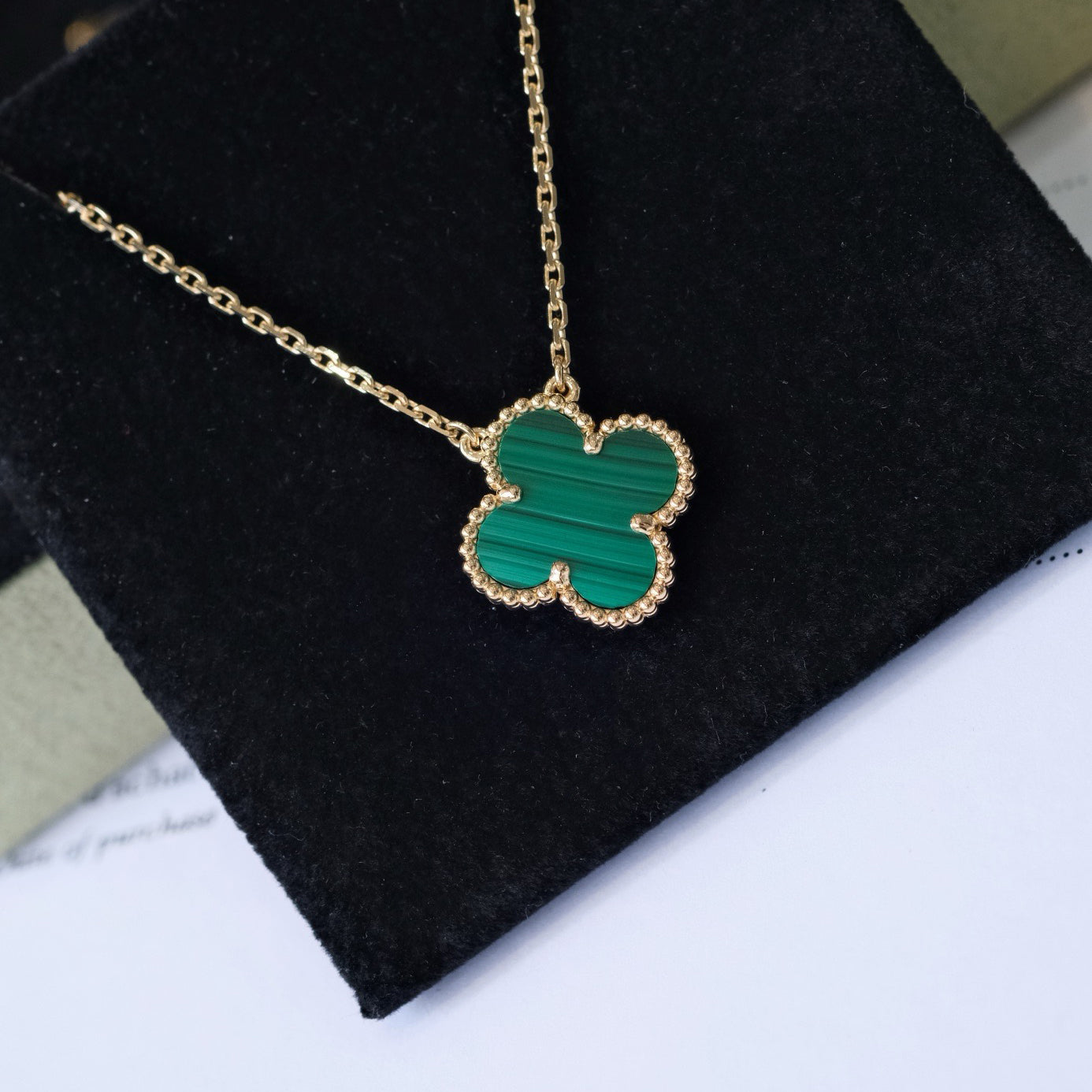 [Psychic Jewelrys]CLOVER 15MM MALACHITE SINGLE FLOWER  NECKLACE