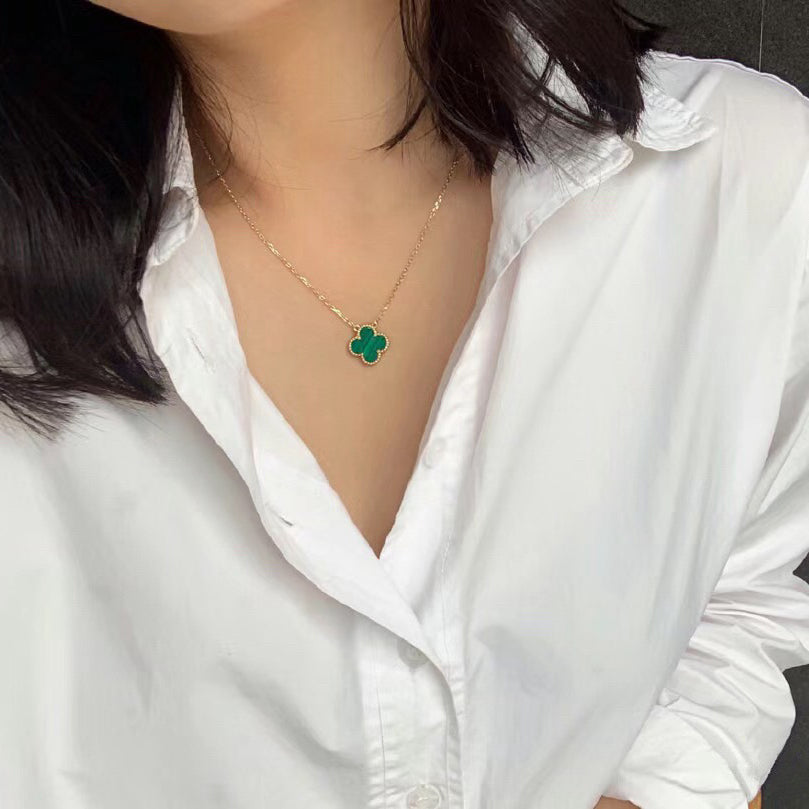 [Psychic Jewelrys]CLOVER 15MM MALACHITE SINGLE FLOWER  NECKLACE