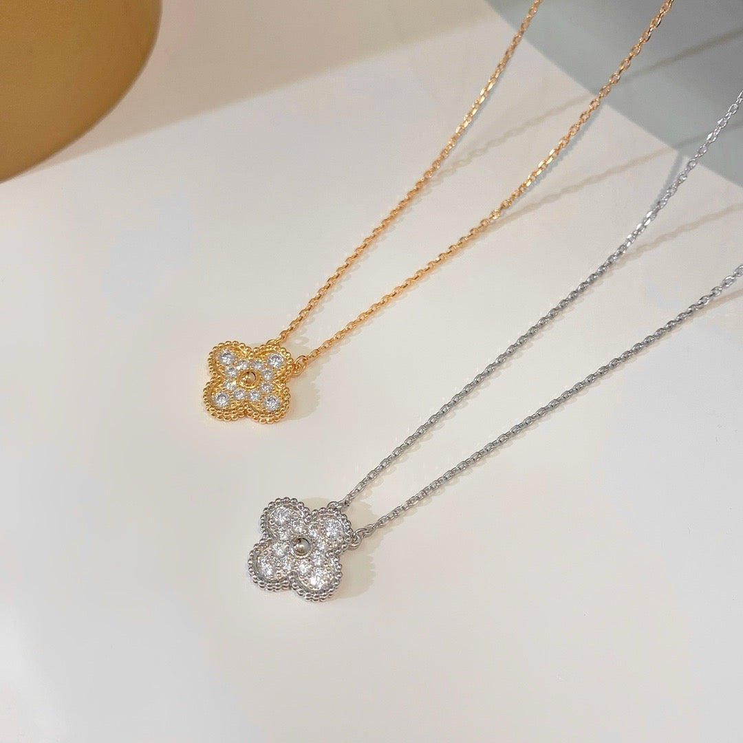 [Psychic Jewelrys]CLOVER 15MM DIAMOND SINGLE FLOWER NECKLACE