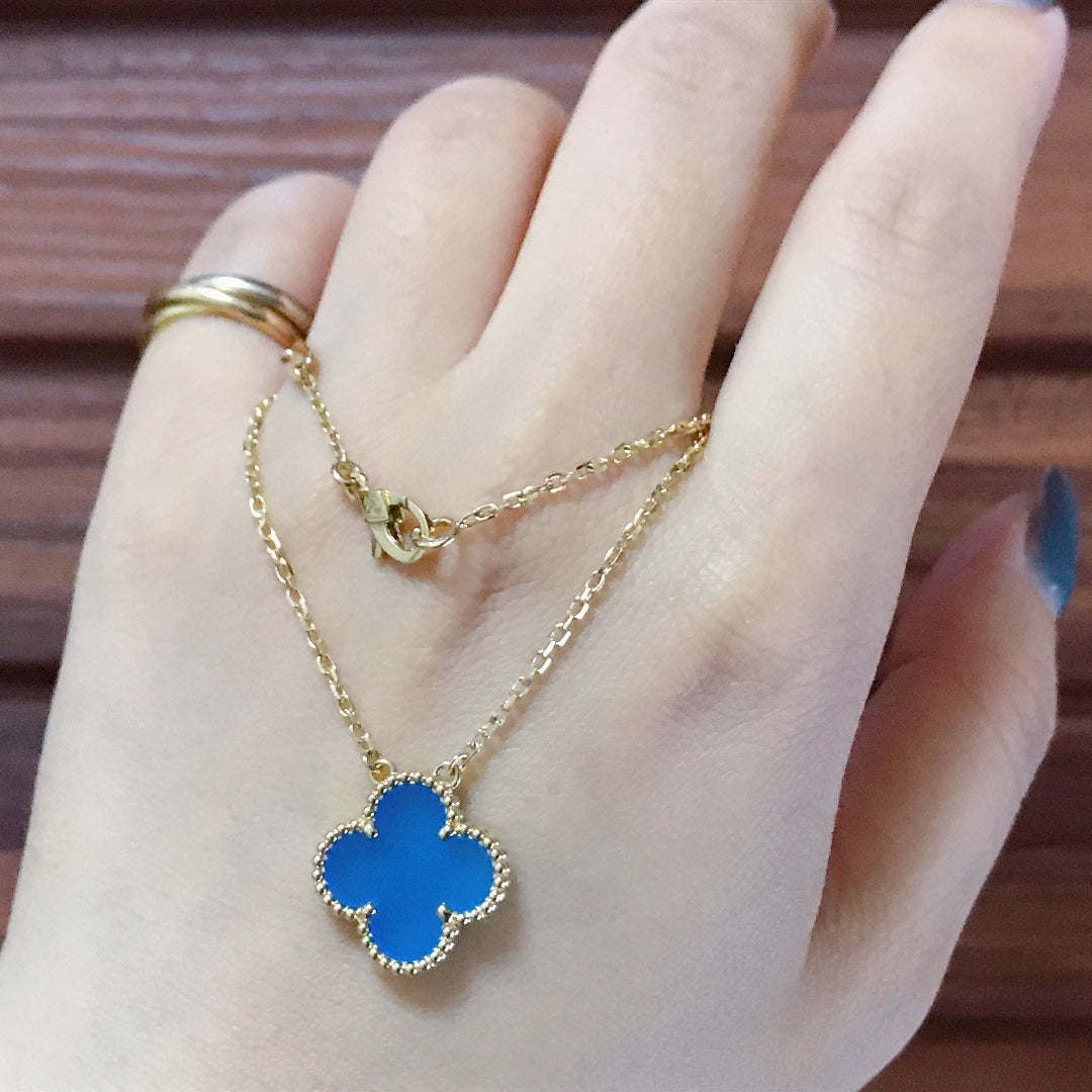 [Psychic Jewelrys]CLOVER 15MM BLUE AGATE NECKLACE