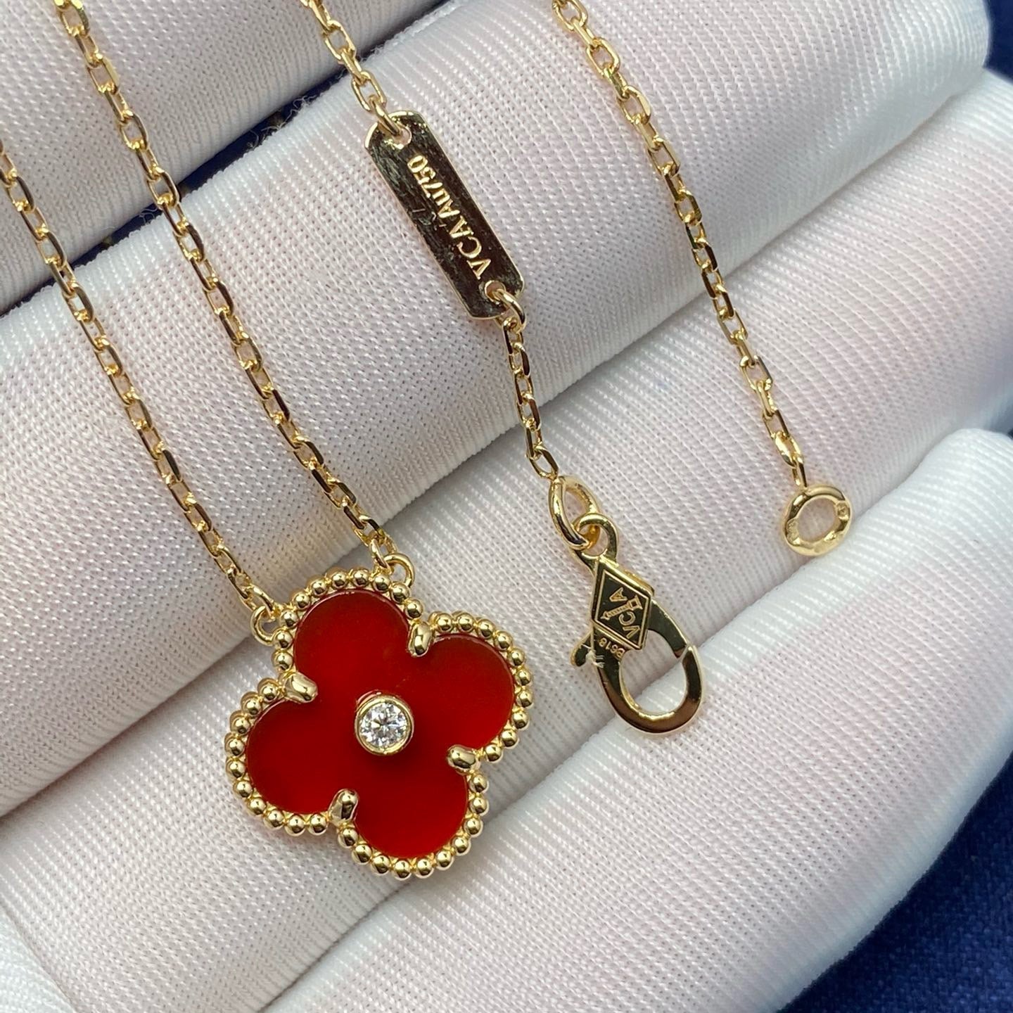 [Psychic Jewelrys]CLOVER 15MM DIAMOND CARNELIAN NECKLACE