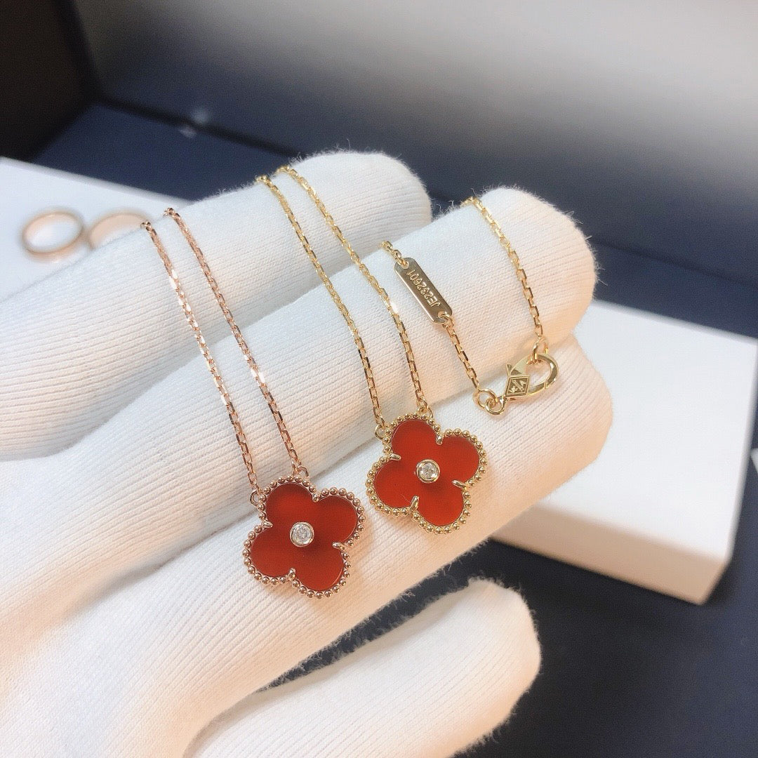 [Psychic Jewelrys]CLOVER 15MM DIAMOND CARNELIAN NECKLACE