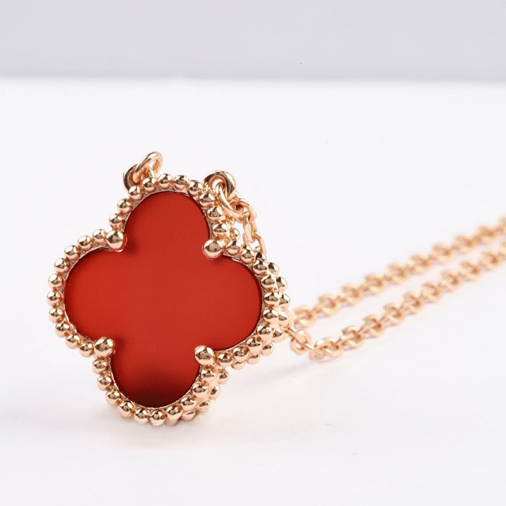 [Psychic Jewelrys]CLOVER 15MM CARNELIAN SINGLE FLOWER NECKLACE