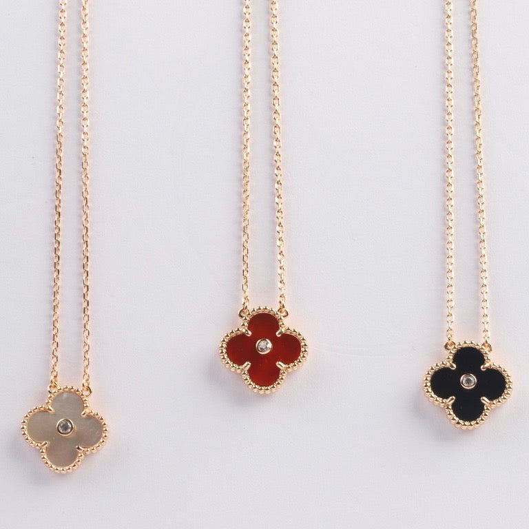 [Psychic Jewelrys]CLOVER 15MM DIAMOND CARNELIAN NECKLACE