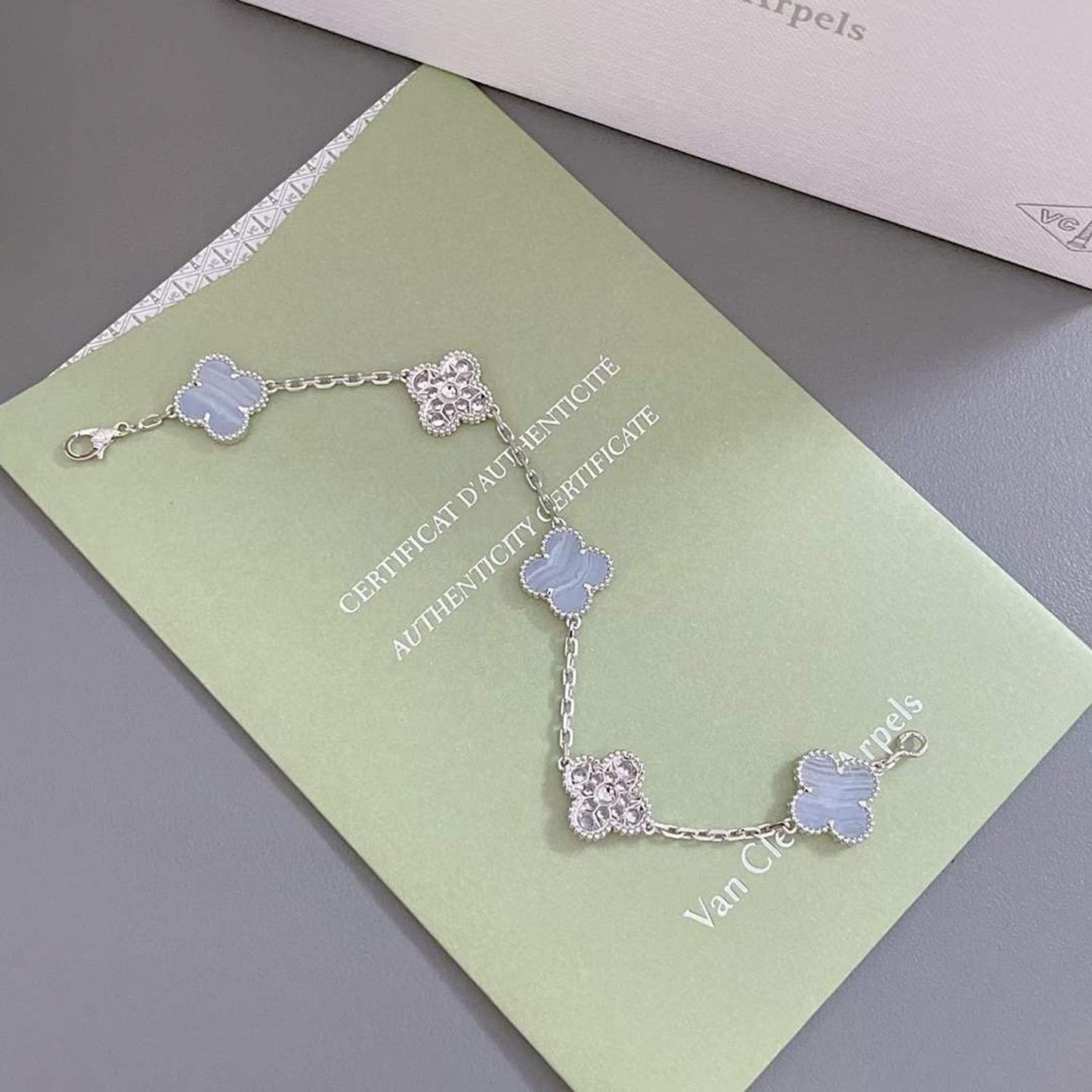 [Psychic Jewelrys]CLOVER  5 MOTIF DIAMOND PURPLE CHALCEDONY BRACELET SILVER