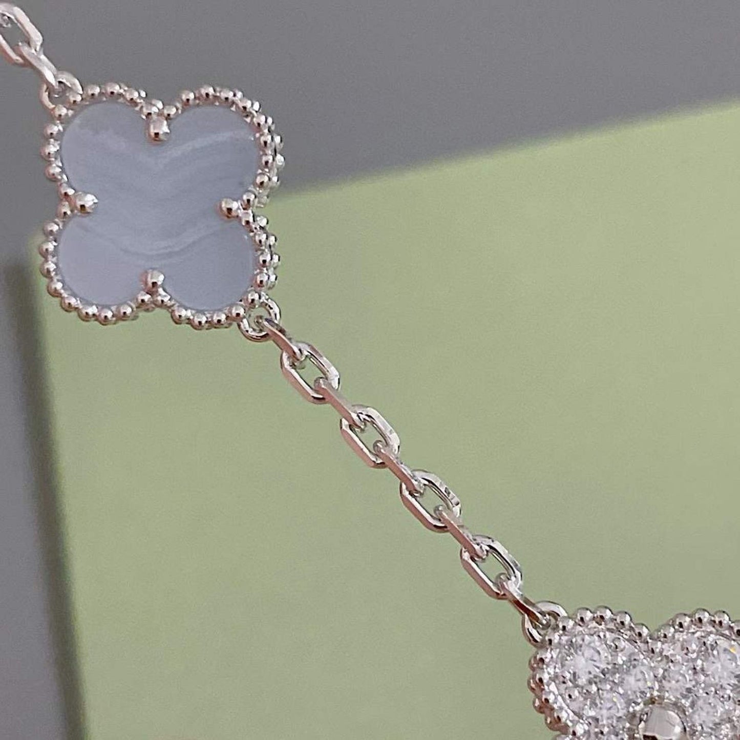 [Psychic Jewelrys]CLOVER  5 MOTIF DIAMOND PURPLE CHALCEDONY BRACELET SILVER