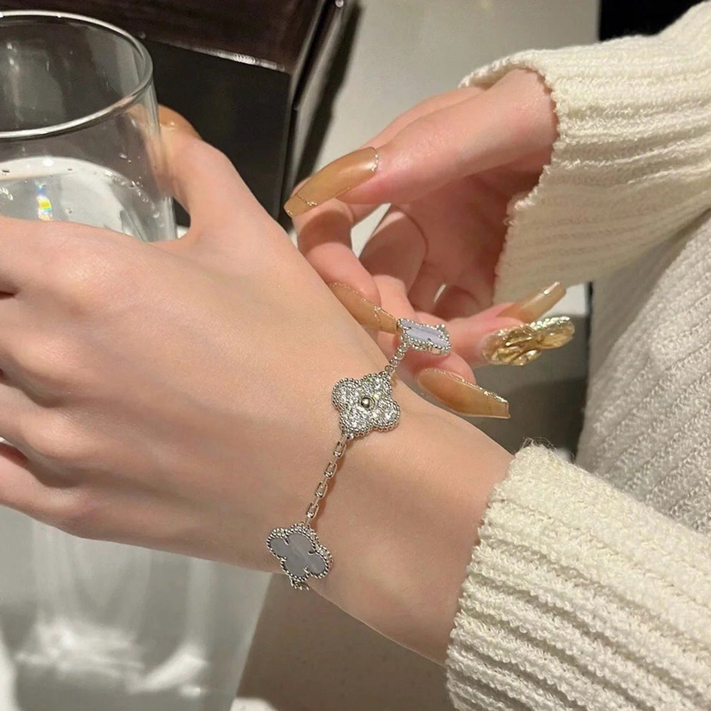 [Psychic Jewelrys]CLOVER  5 MOTIF DIAMOND PURPLE CHALCEDONY BRACELET SILVER