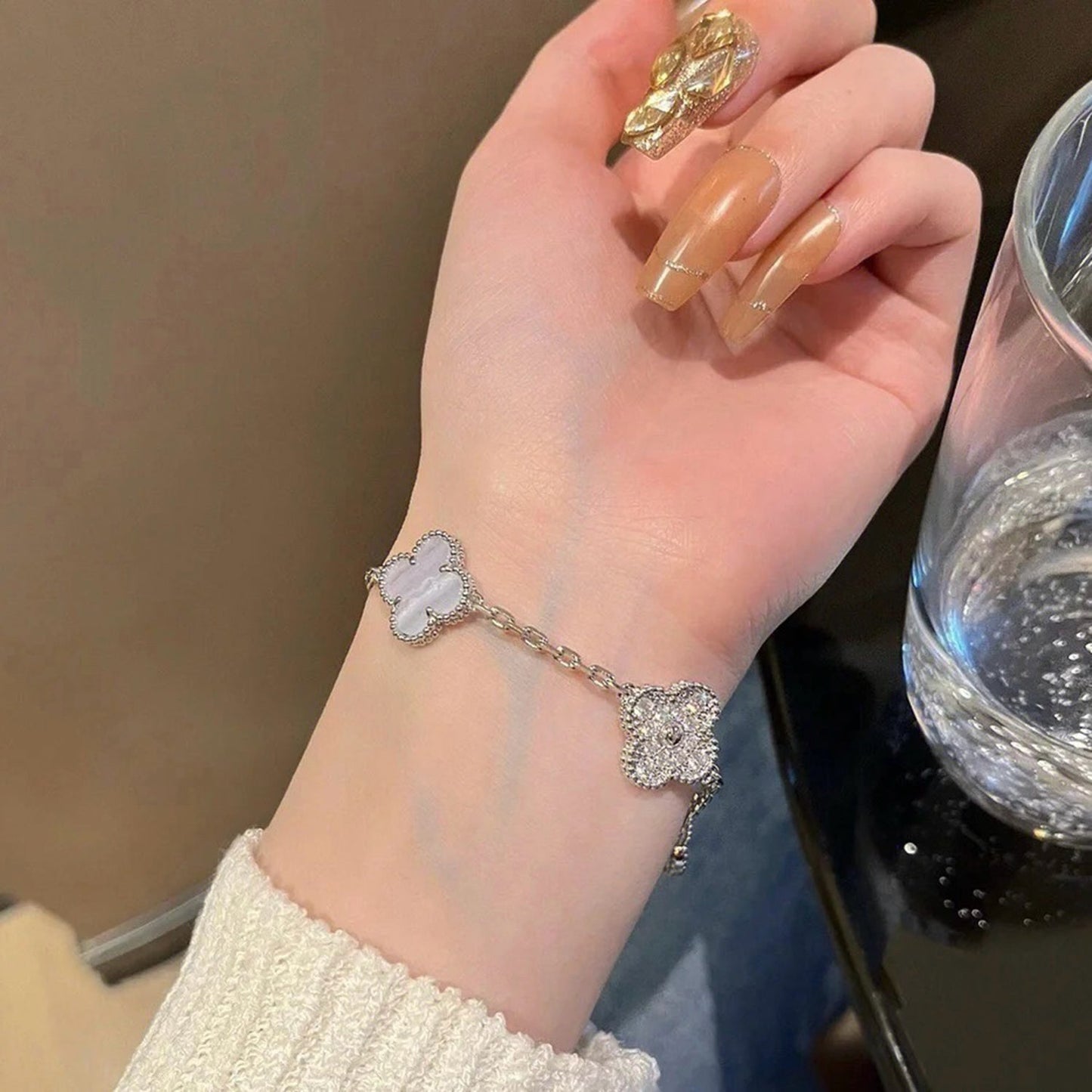 [Psychic Jewelrys]CLOVER  5 MOTIF DIAMOND PURPLE CHALCEDONY BRACELET SILVER