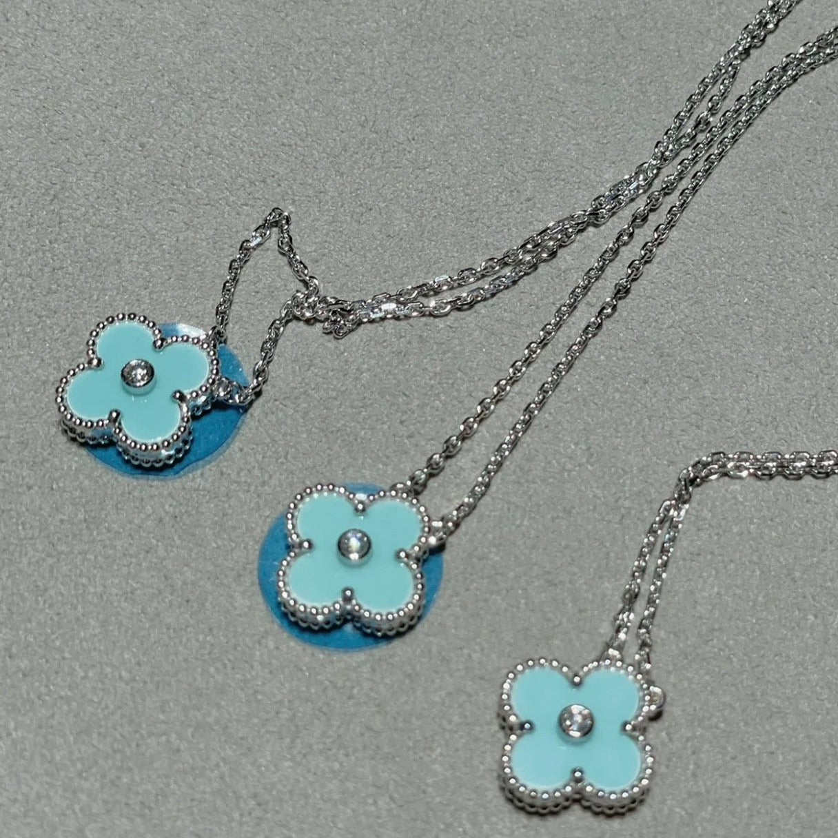 [Psychic Jewelrys]CLOVER 1 DIAMOND LIGHT BLUE SILVER NECKLACE