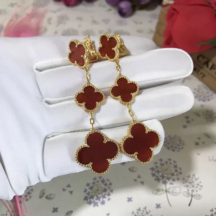 [Psychic Jewelrys]CLOVER 3 MOTIF CARNELIAN DROP EARRINGS