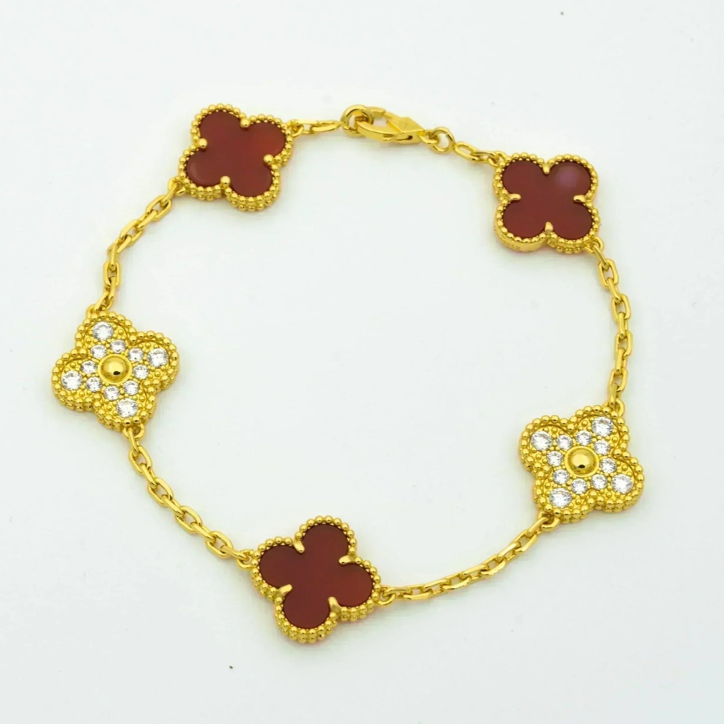[Psychic Jewelrys]CLOVER 5 MOTIFS CARNELIAN DIAMOND BRACELET