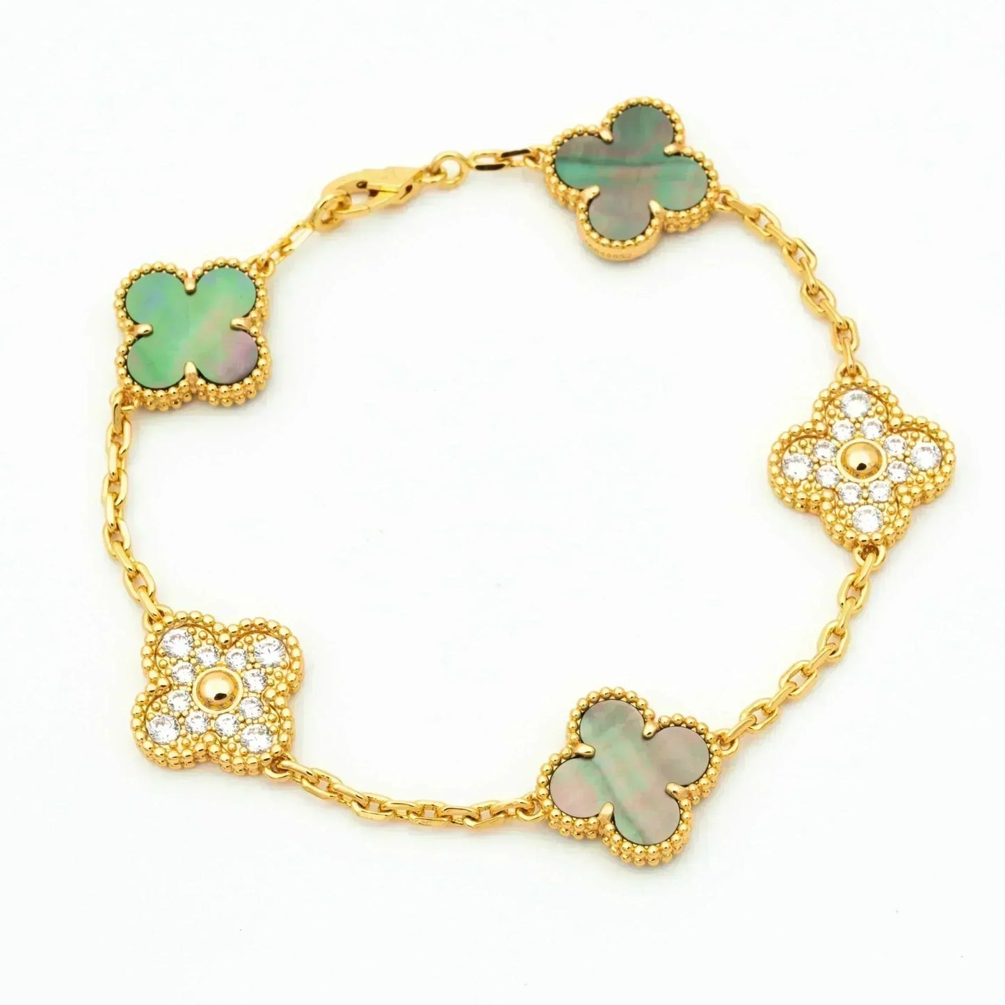 [Psychic Jewelrys]CLOVER 5 MOTIF GRAY MOP DIAMOND BRACELET