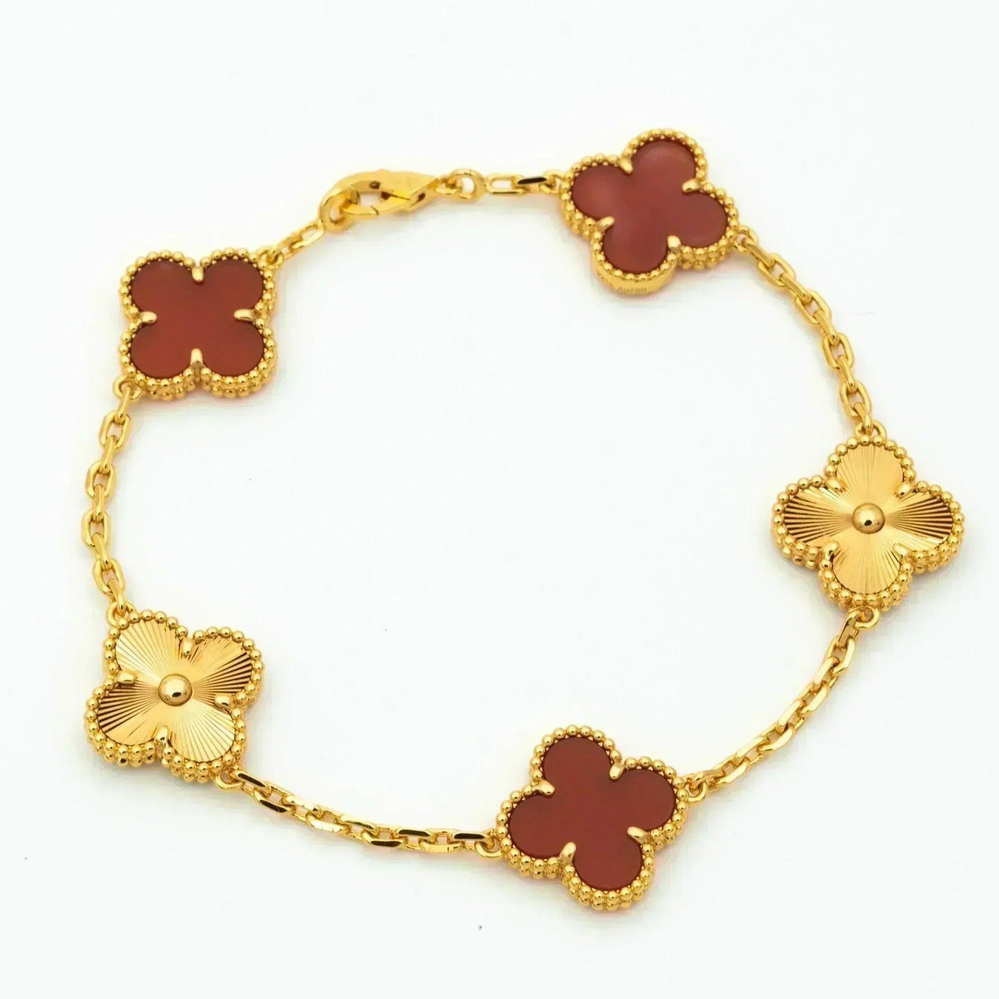 [Psychic Jewelrys]CLOVER  5 MOTIFS CARNELIAN GOLD BRACELET