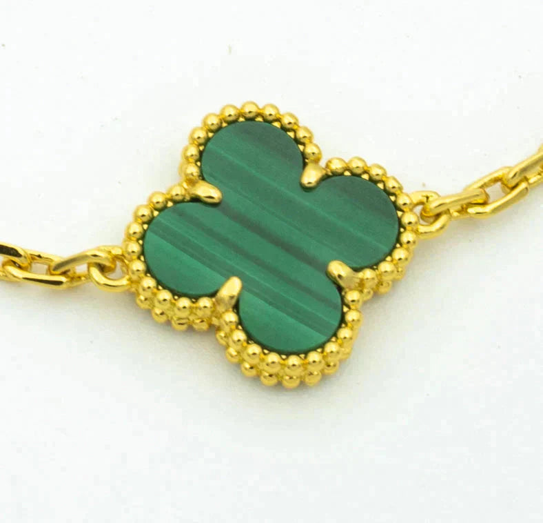 [Psychic Jewelrys]CLOVER  5 MOTIF MALACHITE DIAMOND BRACELET