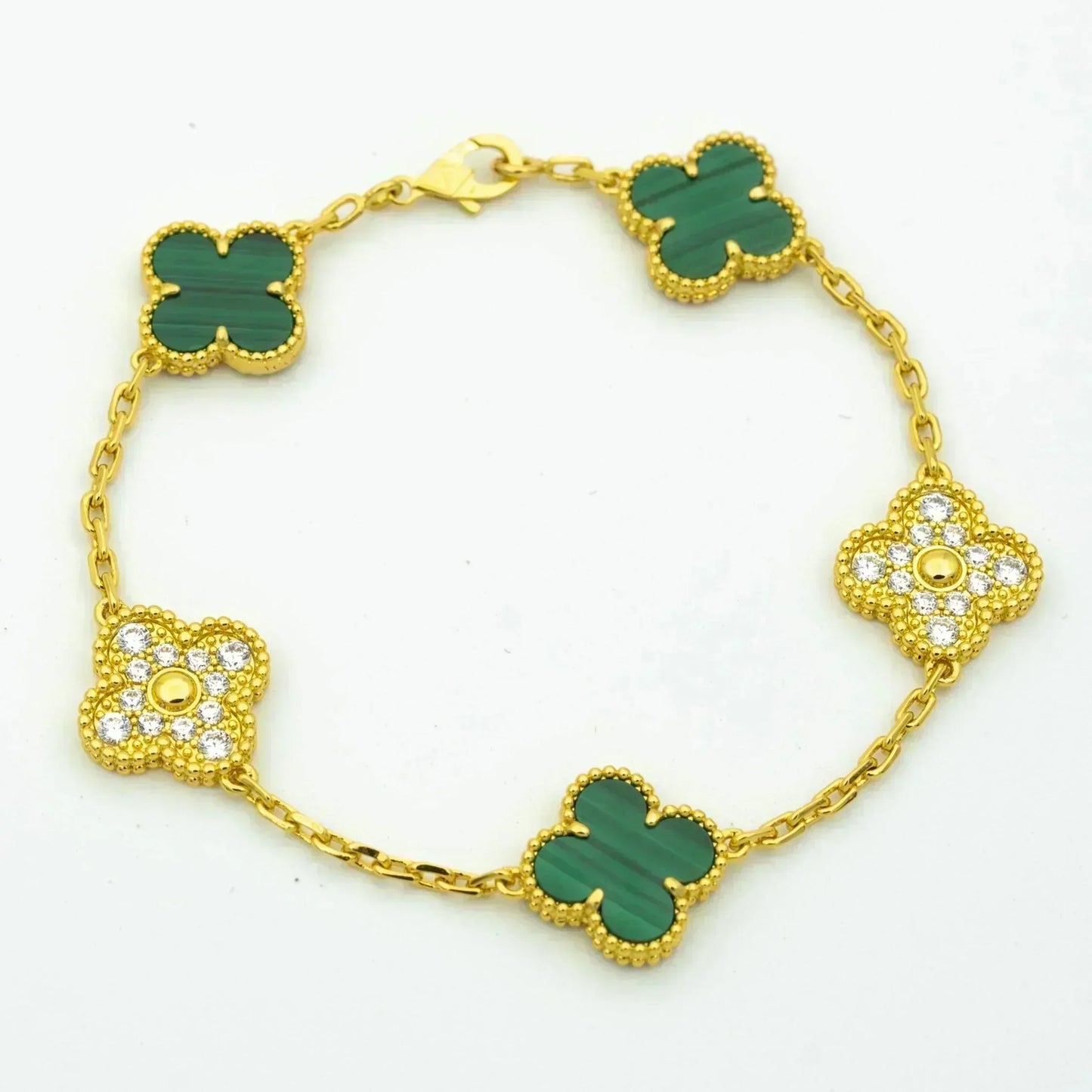 [Psychic Jewelrys]CLOVER  5 MOTIF MALACHITE DIAMOND BRACELET