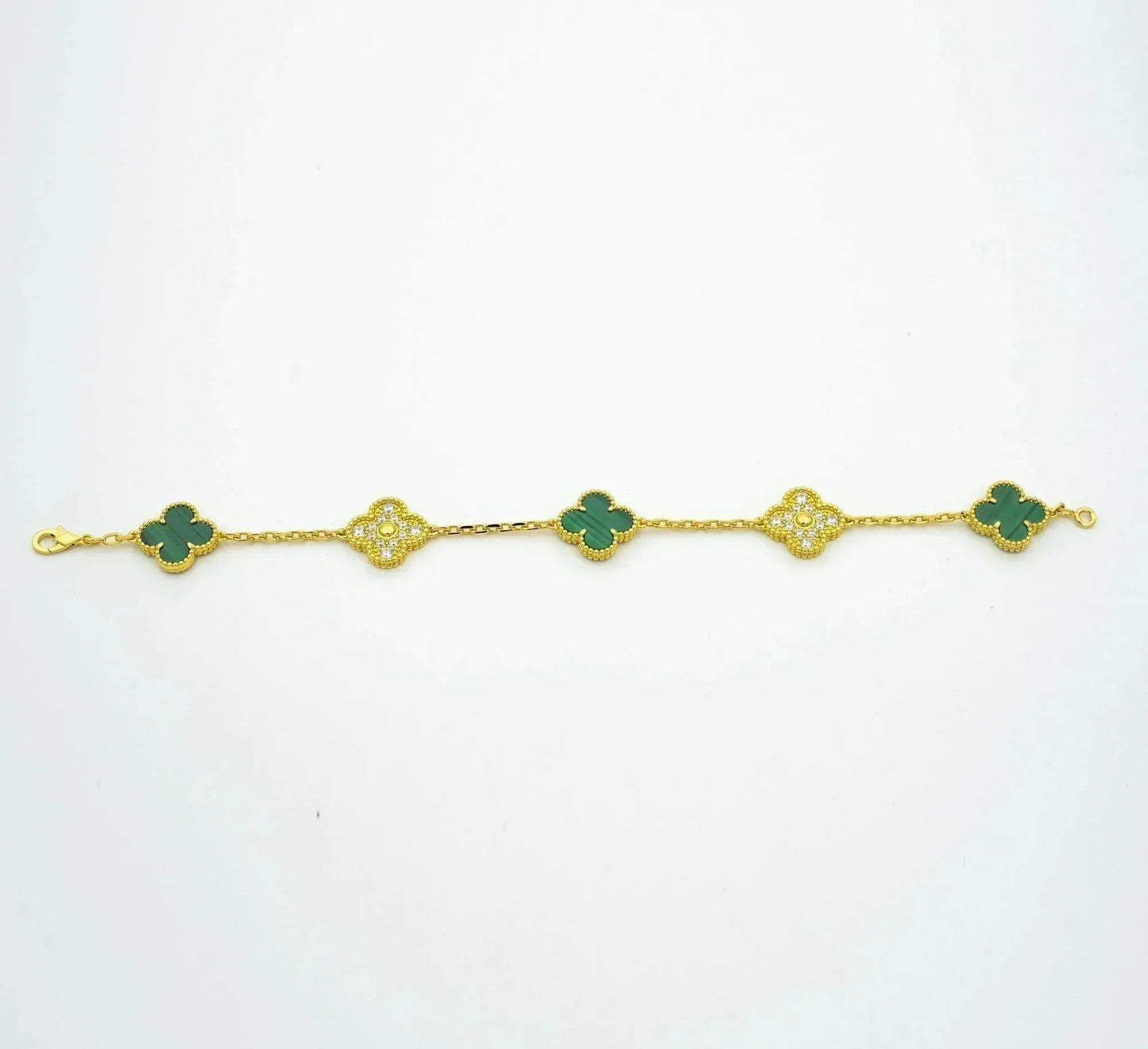 [Psychic Jewelrys]CLOVER  5 MOTIF MALACHITE DIAMOND BRACELET