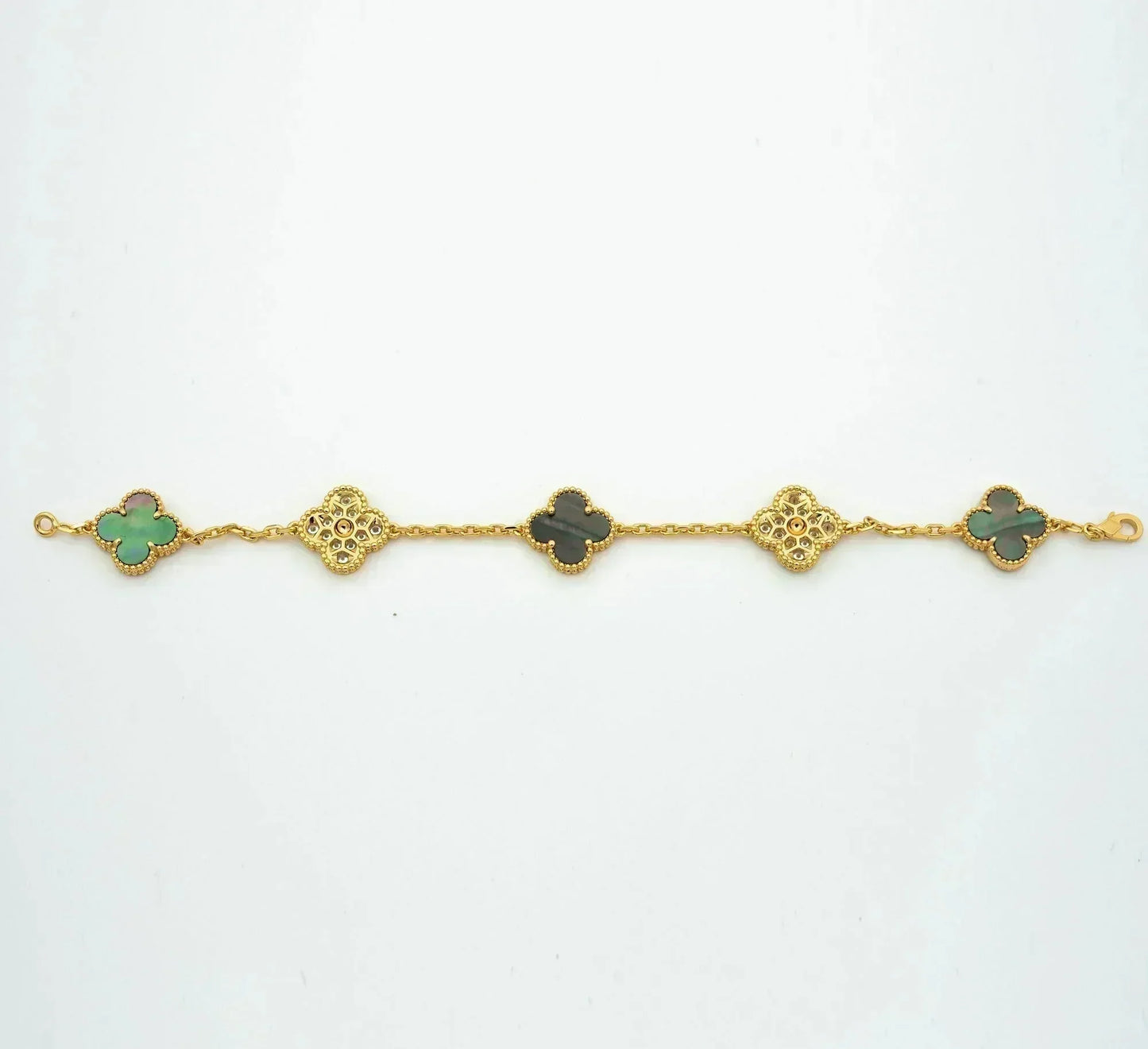 [Psychic Jewelrys]CLOVER 5 MOTIF GRAY MOP DIAMOND BRACELET
