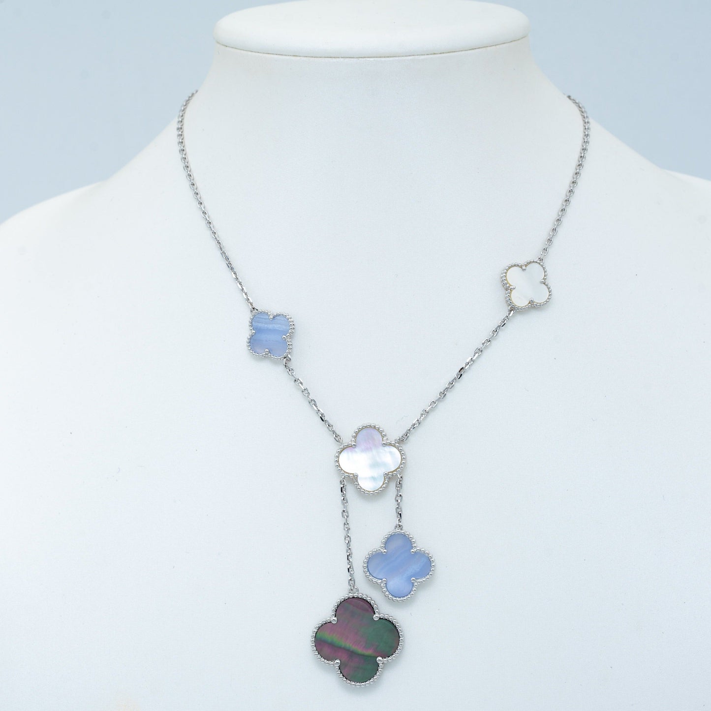 [Psychic Jewelrys]CLOVER MOP CHALCEDONY NECKLACE SILVER 6 MOTIF