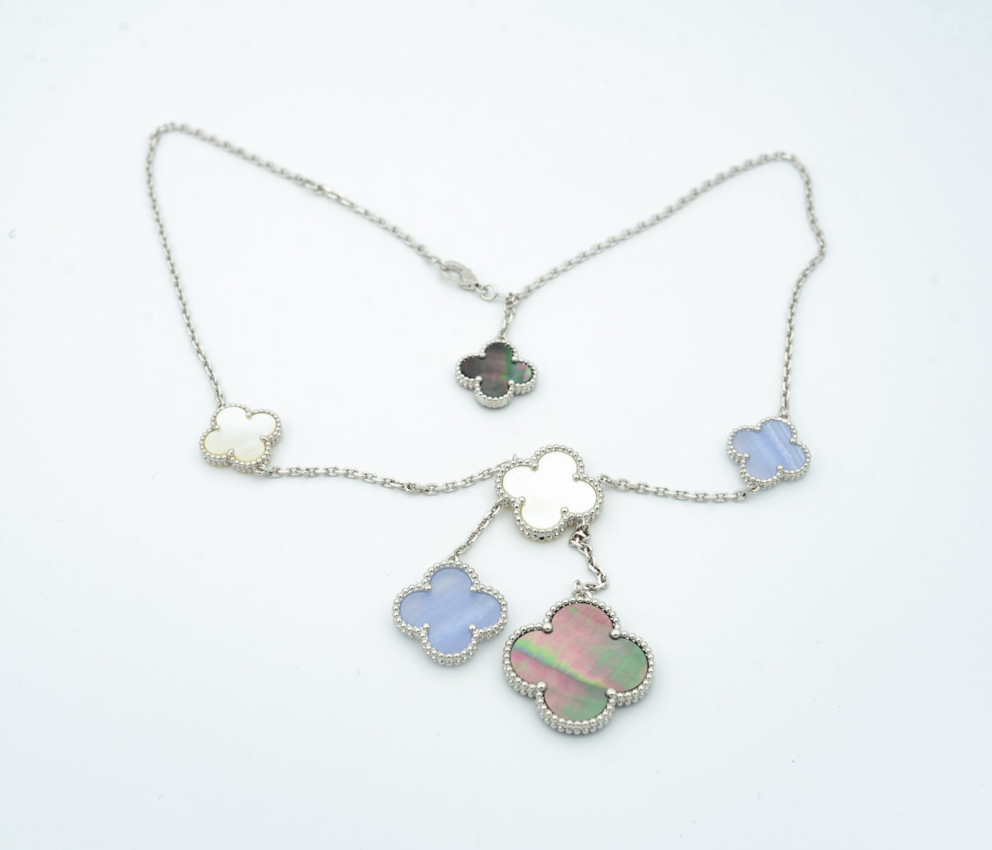 [Psychic Jewelrys]CLOVER MOP CHALCEDONY NECKLACE SILVER 6 MOTIF