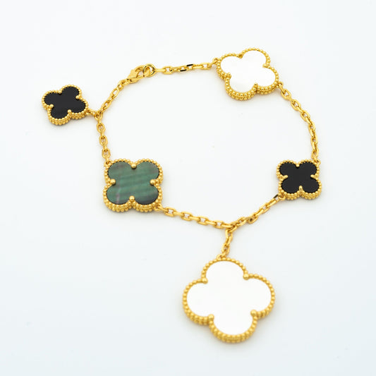 [Psychic Jewelrys]CLOVER BRACELET 5 MOTIFS ONYX MOP