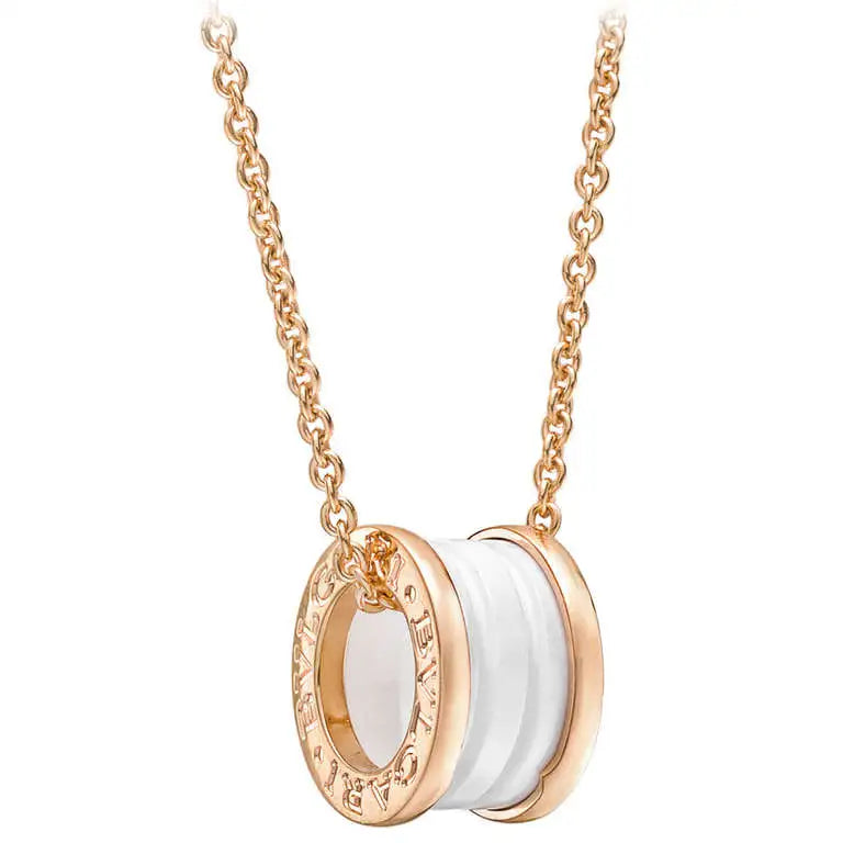 [Psychic Jewelrys]ZERO 1 WHITE CERAMIC PINK GOLD DIAMOND NECKLACE