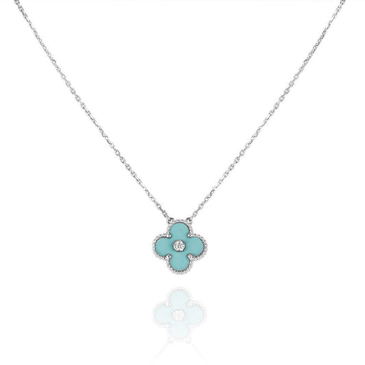 [Psychic Jewelrys]CLOVER 1 DIAMOND LIGHT BLUE SILVER NECKLACE