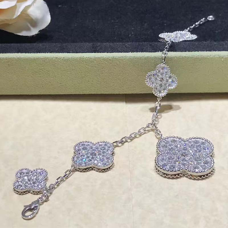[Psychic Jewelrys]CLOVER 6 MOTIFS SILVER DIAMOND BRACELET